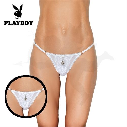 Tanga Premium con detalle de Playboy blanca